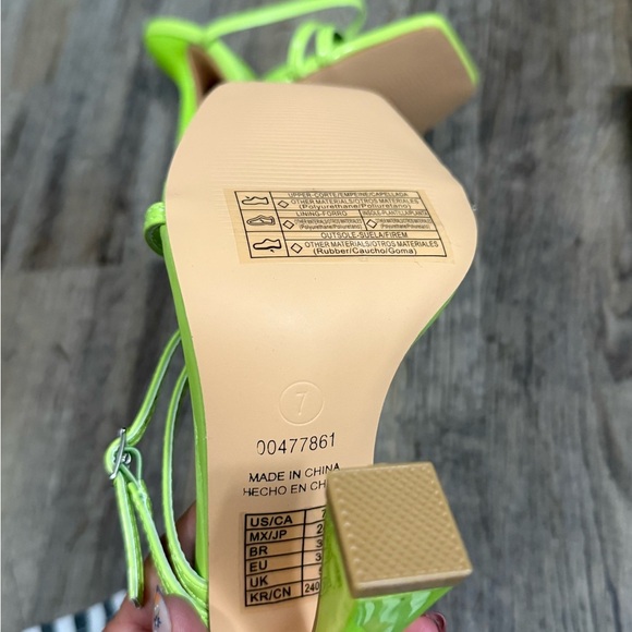 Lime Green Square Block Strappy Heels - Picture 10 of 11